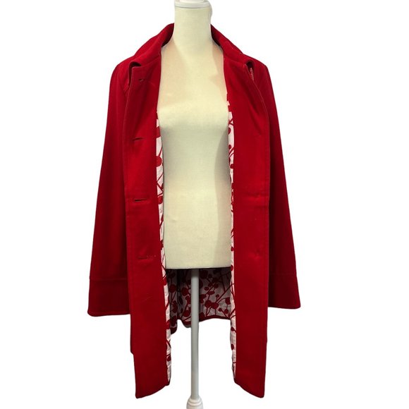 Gorgeous Tulle Bright Red Wool Blend Coat with Red & White Print Lining … - Picture 2 of 9